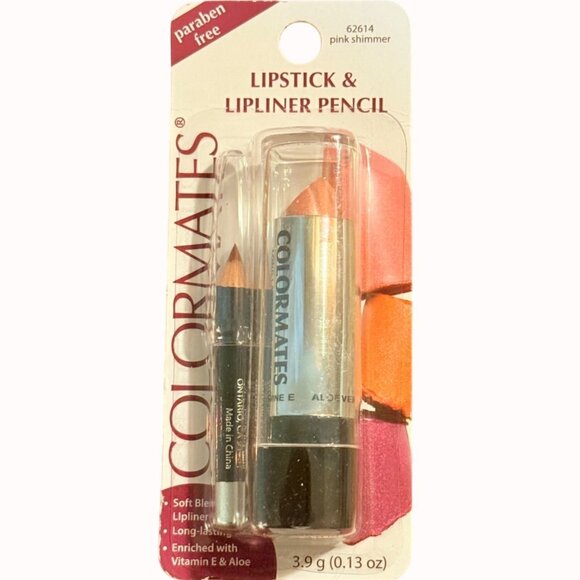 Colormates Lipstick Lipliner Pencil Set Pink Shimmer Paraben Free Vitamin E Aloe - Picture 2 of 6